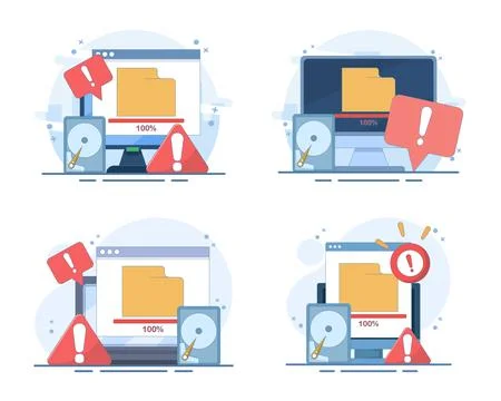 Storage capacity set, full memory notification, file space warning. Stock Illustration