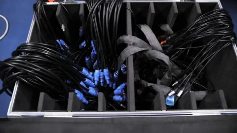 Storage case with stage cables and connectors Stock Footage 307723086