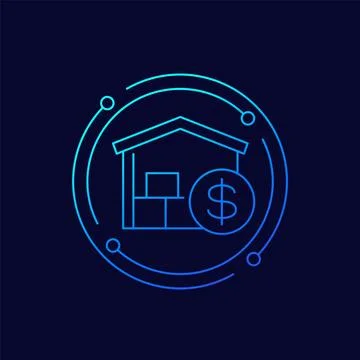 Storage costs icon with a warehouse, linear design Stock Illustration