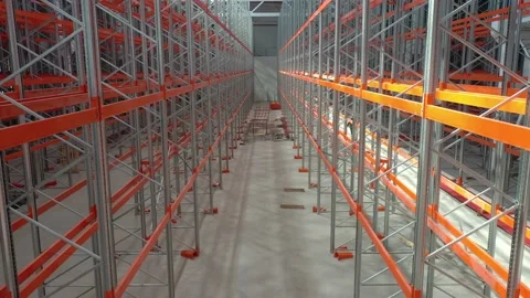 Storage facility construction site, massive steel structures, shelves, 4k Stock Footage 161025628