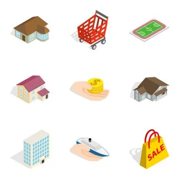 Storage facility icons set, isometric style Stock Illustration