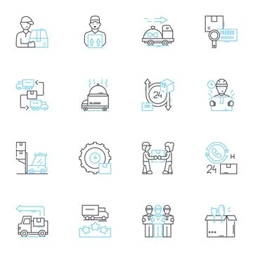 Storage facility linear icons set. Lockers, Warehouse, Units, Depot, Safes Ilustración de archivo