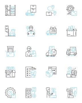 Storage facility linear icons set. Lockers, Warehouse, Units, Depot, Safes Stock Illustration