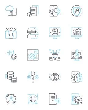 Storage facility linear icons set. Secure, Accessible, Spacious, Climate Stock Illustration