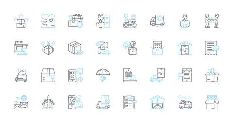 Storage facility linear icons set. Lockers, Warehouse, Units, Depot, Safes Ilustración de archivo