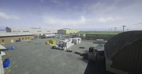 Storage facility showing industrial activity in open area with equipment Stock Illustration