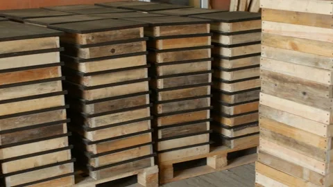 Storage of finished interlocking concrete pavers Stock Footage 95113486