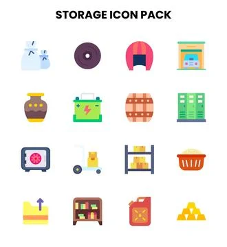 Storage Flat Collection Icons Pack Illustrazione stock