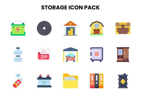 Storage Flat Collection Icons Pack Stock Illustration