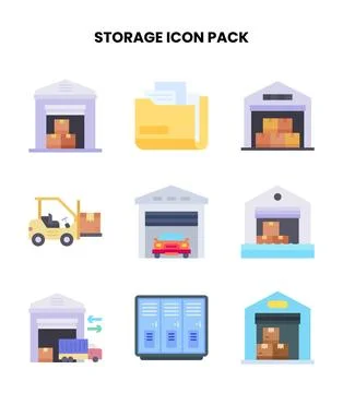 Storage Flat Design Icons Pack 스톡 일러스트