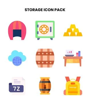 Storage Flat Design Icons Pack Stock Illustration