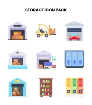 Storage Flat Design Icons Pack Stock Illustration