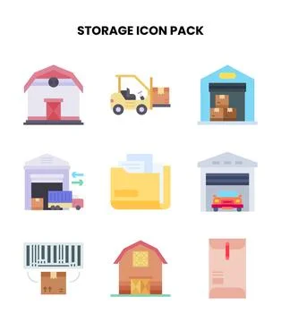 Storage Flat Set Icons Pack 스톡 일러스트