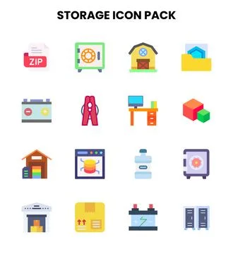 Storage Flat Set Icons Pack Stock Illustration