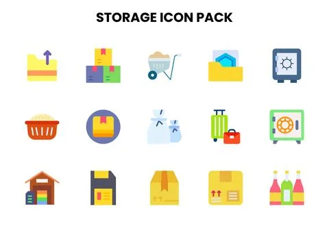 Storage Flat Vector Icons Pack Illustrazione stock