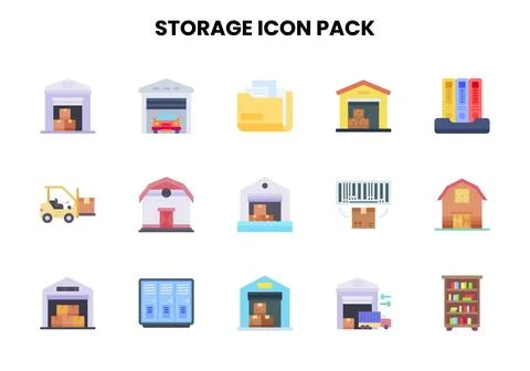 Storage Flat Vector Icons Pack Stock Illustration