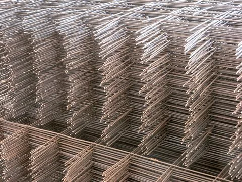 Storage of frame reinforcing welded mesh for the production of reinforced con Stock Photos