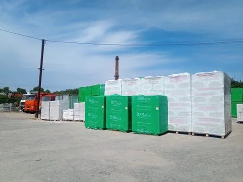 Storage of gas block at the construction base for storage. Stock Photos