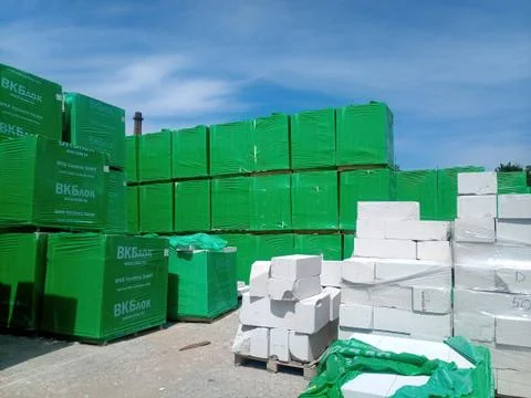 Storage of gas block at the construction base for storage. Stock Photos