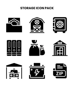 Storage Glyph Design Icons Pack 스톡 일러스트