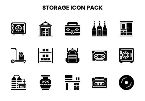 Storage Glyph Scalable Icons Pack 스톡 일러스트