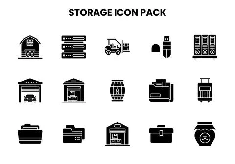 Storage Glyph Scalable Icons Pack Stock Illustration