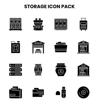 Storage Glyph Set Icons Pack Ilustración de archivo