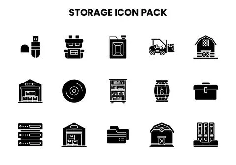 Storage Glyph Set Icons Pack Stock Illustration