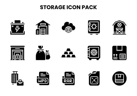 Storage Glyph Set Icons Pack Stock Illustration
