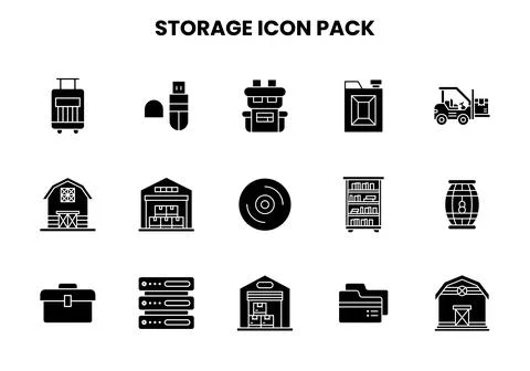 Storage Glyph UI Icons Pack Stock Illustration