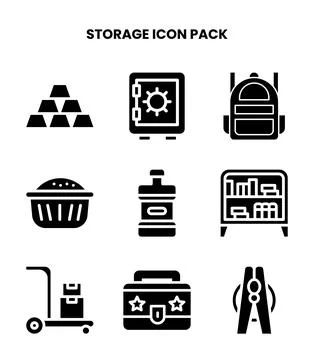 Storage Glyph Vector Icons Pack Stock Illustration