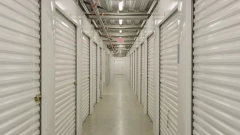 Storage hallway self storage building facility zoom out Stock Footage 249293636