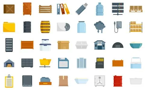 Storage icons set flat vector isolated Stock Illustration