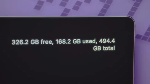 Storage information for a device, showing the free, used and total storage Stock Footage 327912086