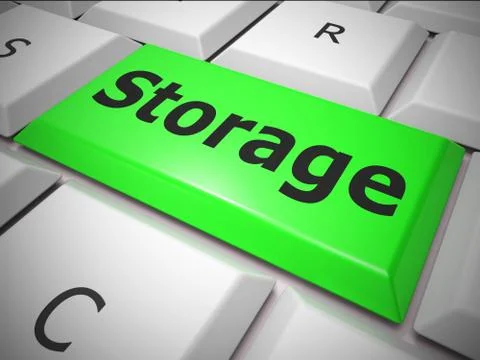 Storage key shows data storing of computer information - 3d illu 스톡 일러스트