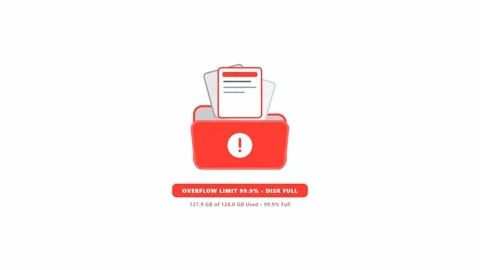 Storage limit overflow alert showing disk full in file folder animation. 4K Stock Footage 345495615