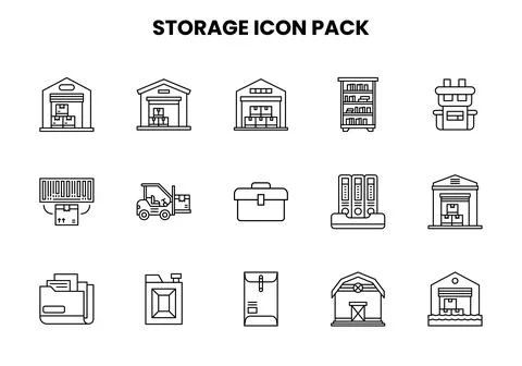 Storage Line Collection Icons Pack Stock Illustration