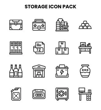 Storage Line Collection Icons Pack Stock Illustration