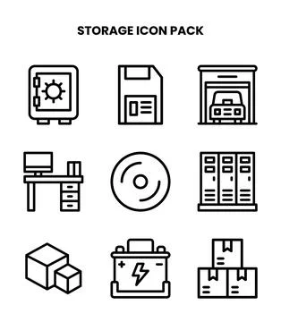 Storage Line Design Icons Pack Stock Illustration