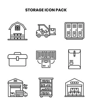 Storage Line Set Icons Pack Stock Illustration