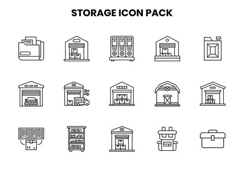 Storage Line Set Icons Pack Stock Illustration