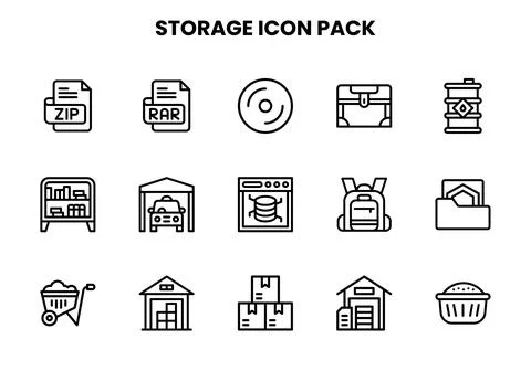 Storage Line UI Icons Pack Stock Illustration