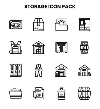 Storage Line UI Icons Pack Stock Illustration