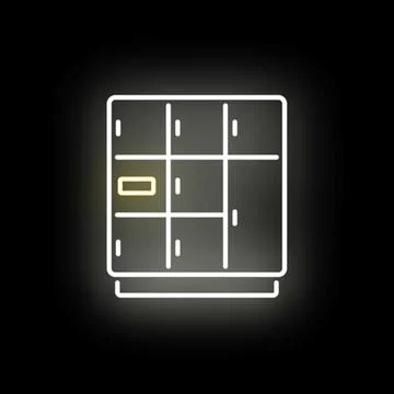 Storage locker neon icon highlighting one compartment Stock Illustration
