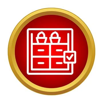 Storage organization icon with check mark on red background Stock Illustration