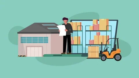 Storage With Parcels In Boxes, Big Laptop Stock Footage 241804297
