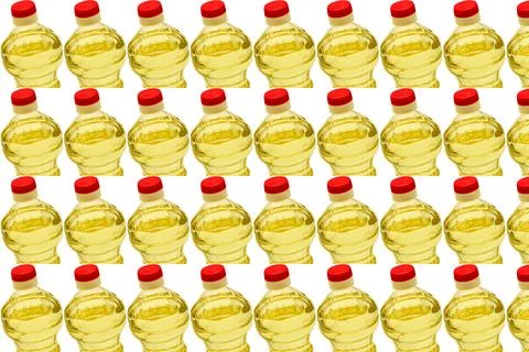 Storage pattern of full bottle of vegetable oil for cooking Stock Photos
