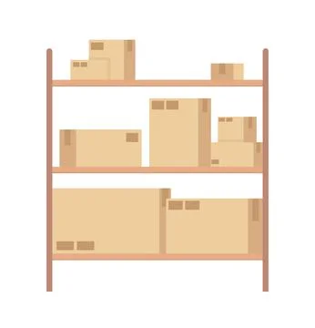 Storage rack with shipping cardboard boxes semi flat color vector objects Illustrazione stock