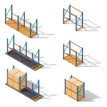 Storage racks for pallets, presented in various combinations to use various elem Stock Illustration
