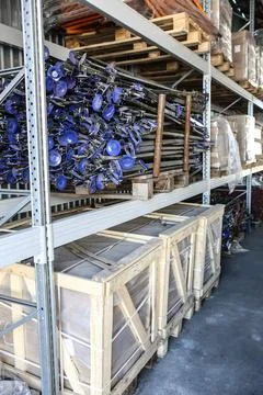 Storage racks in a storehouse. Stock Photos